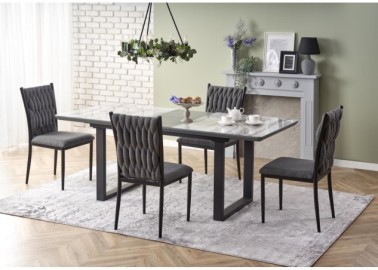 MARLEY extension table color top - white marble  grey legs - black0