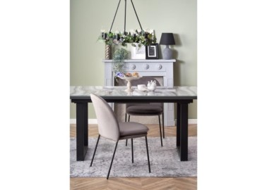 MARLEY extension table color top - white marble  grey legs - black1