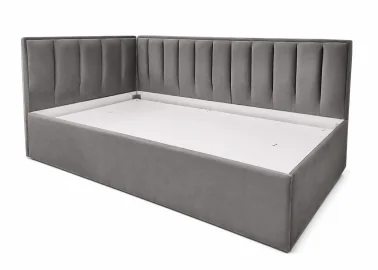 Pilkos spalvos lova KAI-ETN-MIN-3 - elegantiško dizaino viengulė funkcionali lova su patalynės dėže. Skirta 90x200 cm čiužiniui.