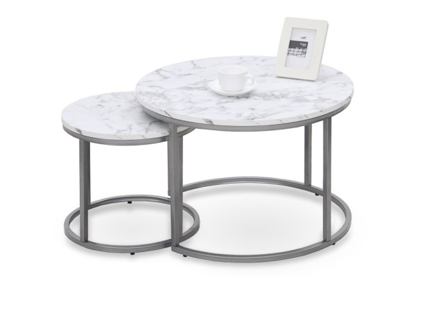 PAOLA 2 set of two coffee tables marble  silver0
