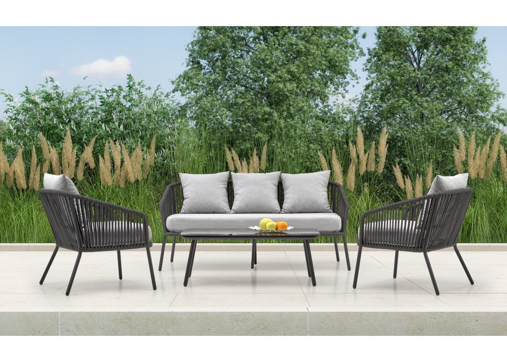 ROCCA garden set sofa  2 chairs  coffee table dark grey  light grey0