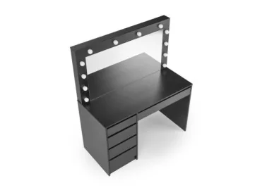 Juodos spalvos kosmetinis staliukas Hollywood XL su dideliu veidrodžiu ir integruotomis apšvietimo lemputėmis. Talpūs stalčiai ir minimalistinis dizainas užtikrina modernų ir funkcionalų sprendimą grožio kampeliui.

Talpūs stalčiai ir minimalistinis dizainas užtikrina modernų ir funkcionalų sprendimą grožio kampeliui.